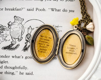 Women's Locket - Friendship Jewelry - Winnie the Pooh Quote - Piglet and Pooh - We'll be Friends Forever, won't we Pooh - Even longer