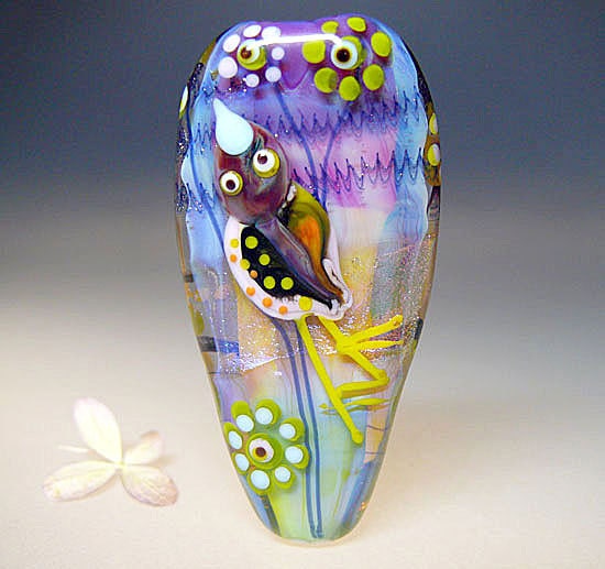 Owl And Bird Bead Lampwork Focal Glass Jewelry Artist 5424