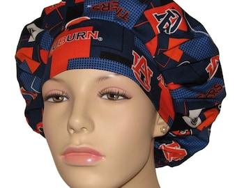 Bouffant Scrub Hat-Auburn University Tigers Modern Fabric-ScrubHeads-Scrub Cap-Scrub Hats For Women-AU Tigers Scrub Hat-Veterinarian Hat