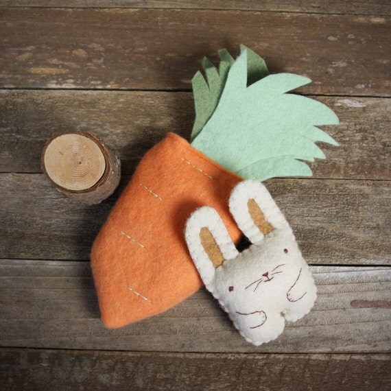 interactive toy: handmade hand-stitched wool felt carrot with
