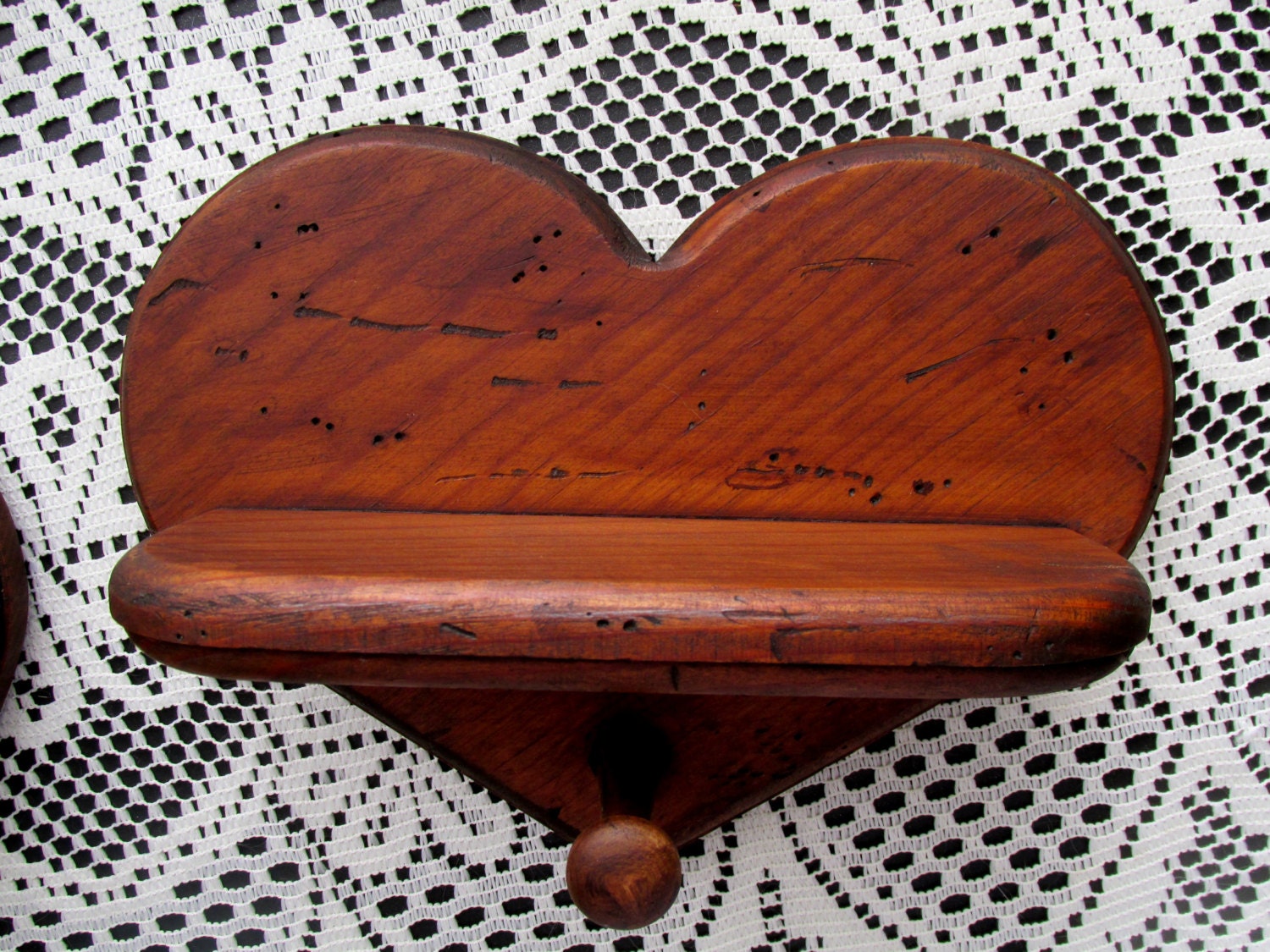 Pegged Heart Country Wood Shelf Living Room