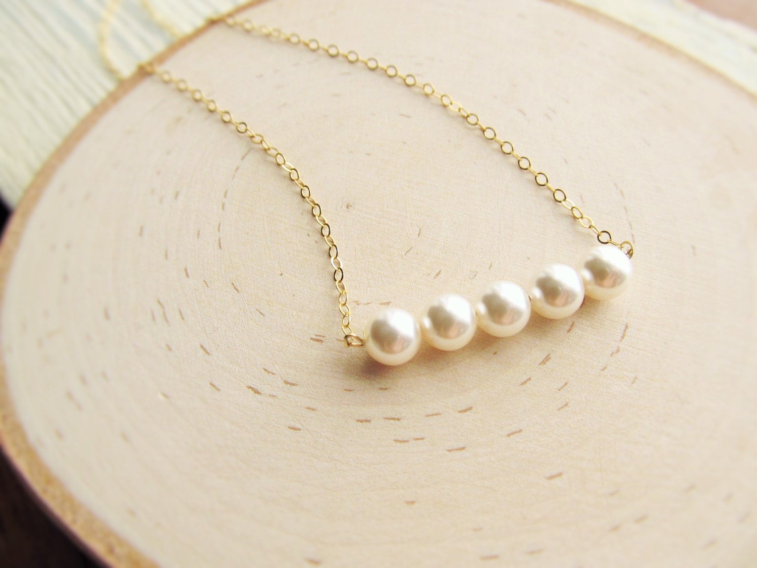 Pearl Necklace Bridesmaid Pearl Bar Necklace 14kt Gold