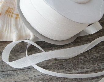 100% Pure Silk Embroidery Ribbon Tape Double Face Thin Taffeta 2mm-32mm (1/16‘’--1 1/4‘’), 202 Natural White