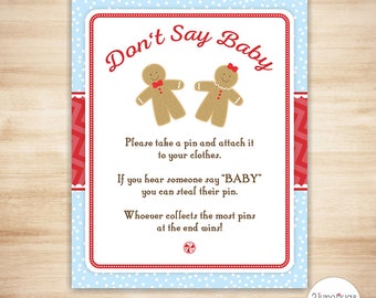 Gingerbread Dont Say Baby Game - Gingerbread Don't Say Baby Shower Game - Christmas Holiday Baby Shower Game - PRiNTABLE, INSTANT DOWNLOAD