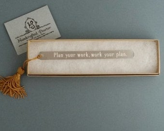 Pewter Bookmark: "Plan your work, work your plan." Norman Vincent Peale