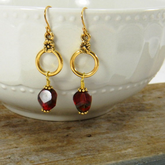 Red Earrings Dark Red Romantic Dangle By Julieellisdesigns On Etsy 9711