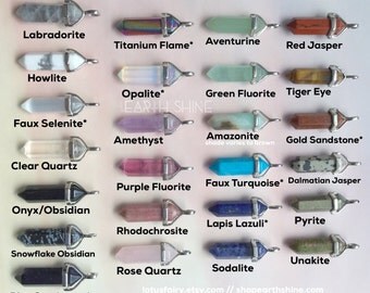 Crystal point necklace, Amethyst, Opalite Rose Quartz, Obsidian, Fluorite, Aventurine, Jasper, Clear quartz, Amazonite,