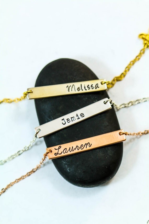 Silver Bar Necklace Personalized Necklace Rose by DistinctlyIvy
