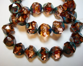 15 8mm Peach Travertine Thru Cuts Czech Glass Beads