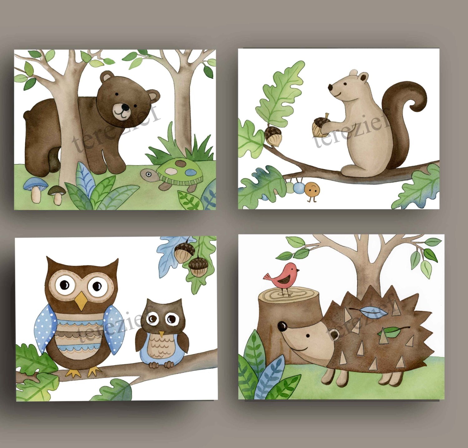 woodland nursery art woodland animals art prints bear owl
