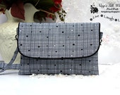Twin Wallet Black Grid w/ dot Smartphone Cellphone Wallet iPhone 6 Plus Samsung Galaxy S6 8 Card Slots Zipper coin Passport Cosmetic pockets