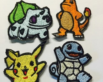 Iron-On Pokemon Patches, Machine Embroidered, 2inch 5cm pikachu bulbasaur charmander squirtle gen1 starters, MSD SD BJD