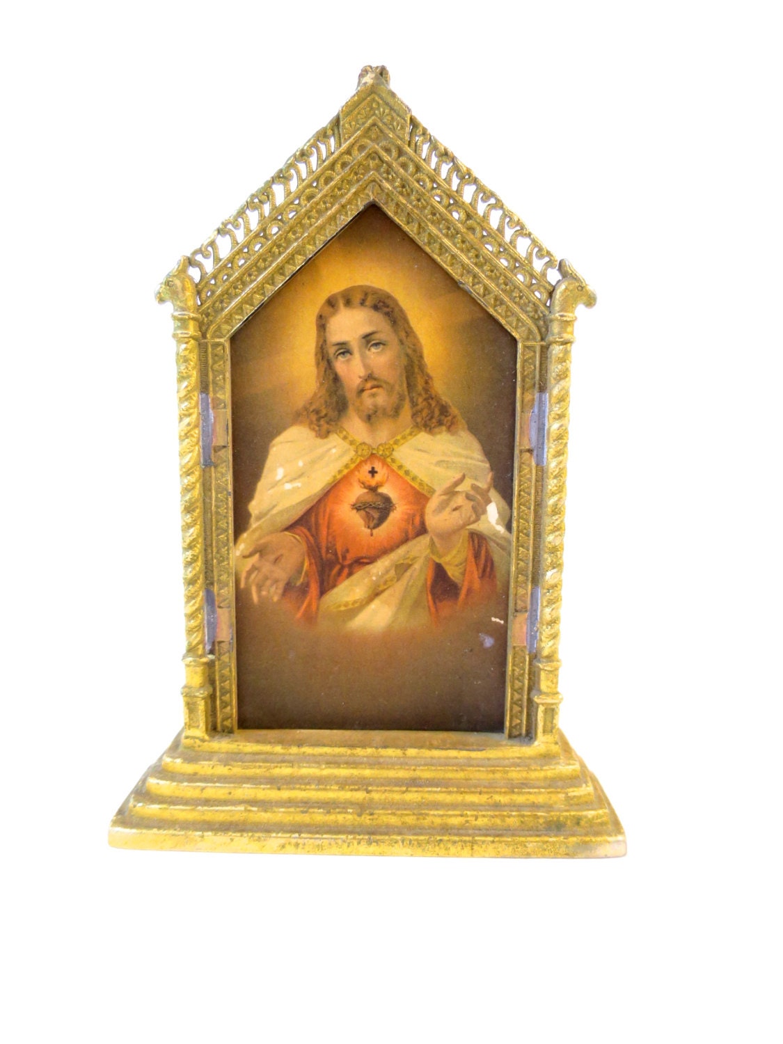 Vintage Sacred Heart Shrine Frame Christian Religious Roman