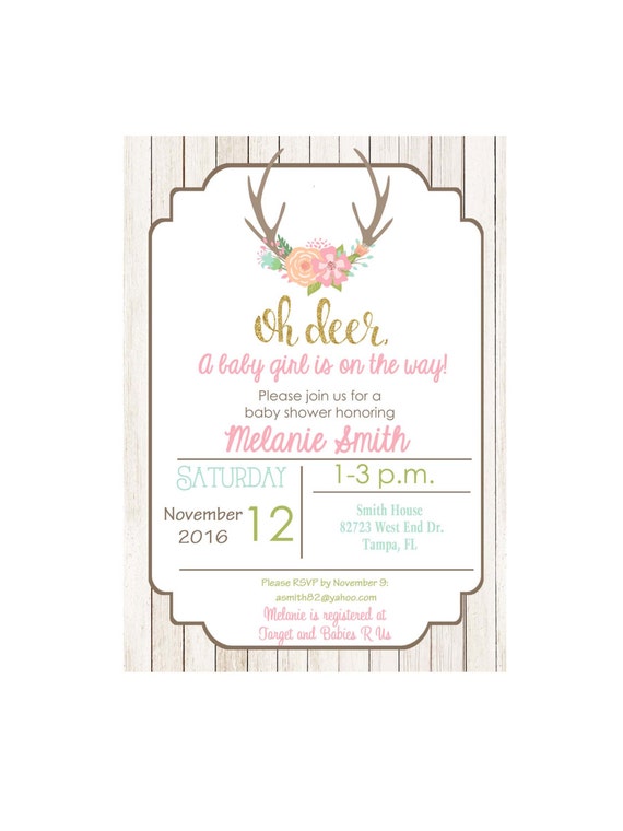 Deer Baby shower invitation oh deer baby shower baby girl