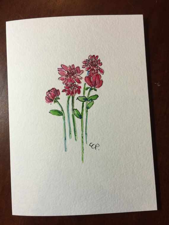 Items similar to Lovely Red Dahlias Watercolor Card / Hand Painted ...