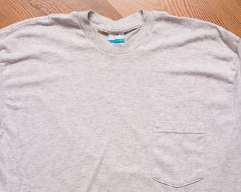 Fieldmaster Pocket T-Shirt, L, Heather Gray Tee, Thin 50/50, Vintage 80s