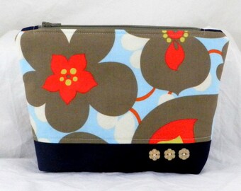 Amy Butler, Cosmetic Bag, Lotus Fabric, Morning Glory, Make-Up Bag, Clutch Purse, Bridesmaid Gift, Birthday Present, Shower Gift,Pencil Case