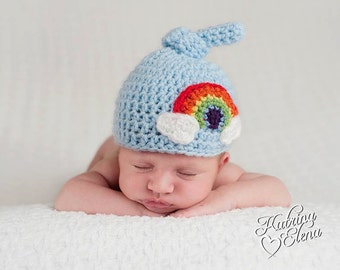 Newborn Rainbow Hat/ Rainbow Baby Hat/ Top Knot Beanie/ Crochet Rainbow Hat/ Newborn Boy Hat/ Newborn Girl Hat