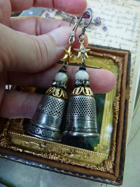 Victorian Silver Thimble Earrings by by RusticGypsyCreations