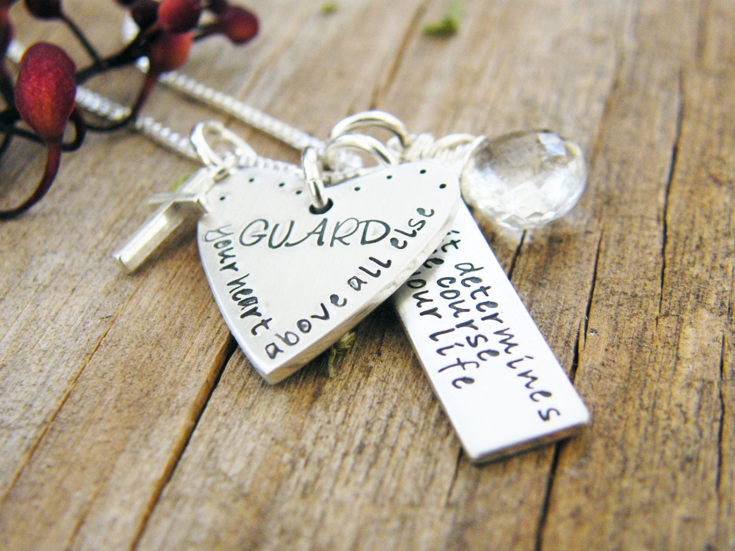 guard your heart necklace sterling silver hand stamped with