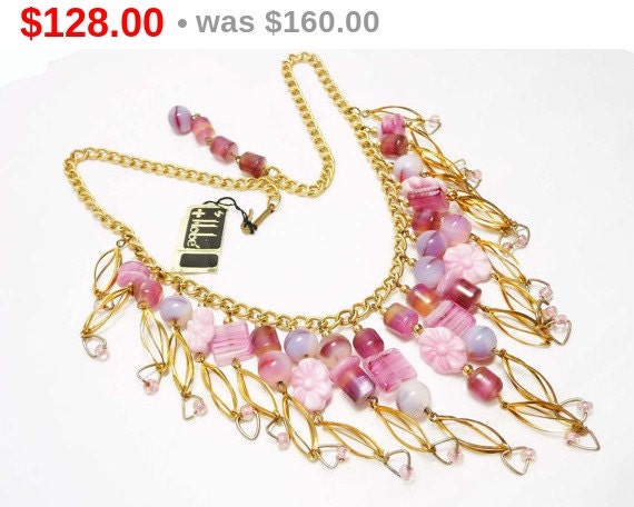 Hobe Bib Necklace Vintage Pink Art Glass By Thejewelseeker 6546