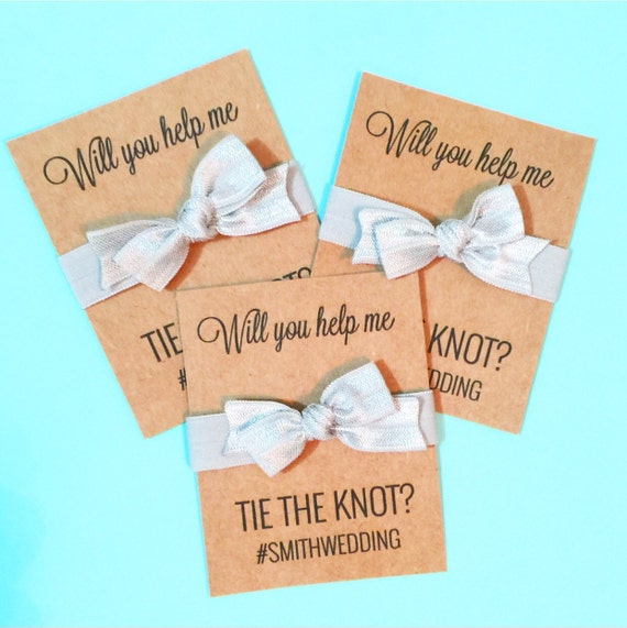 Will You Help Me Tie The Knot Bow Bachelorette Wedding Party Favor Hair Ties