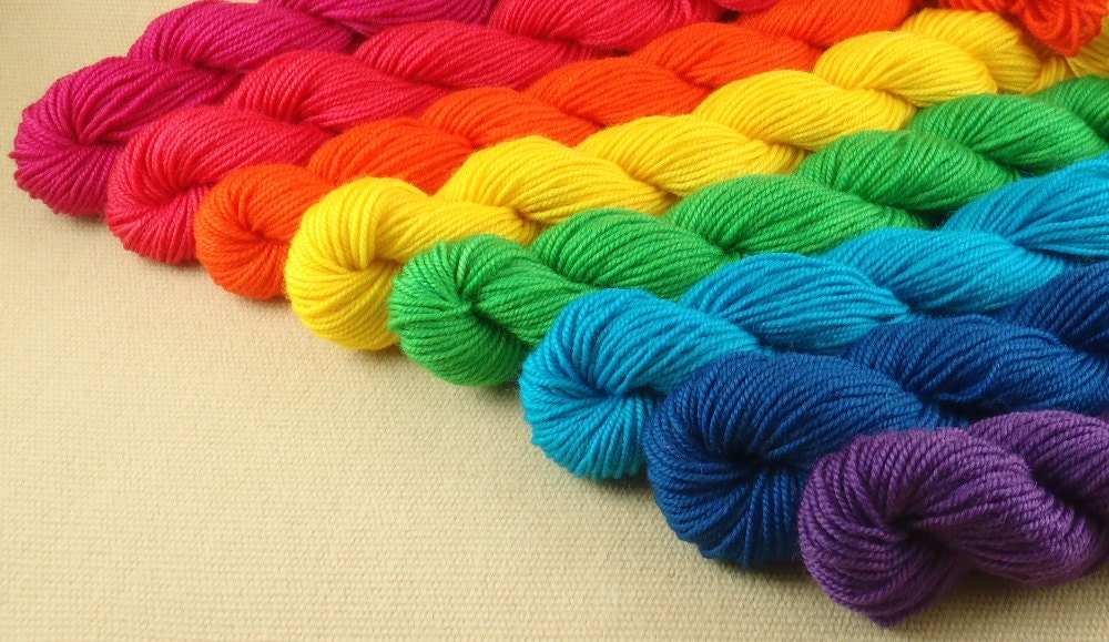 Mini Skeins Rainbow Set of 8 Hand Dyed Sport Weight Yarn