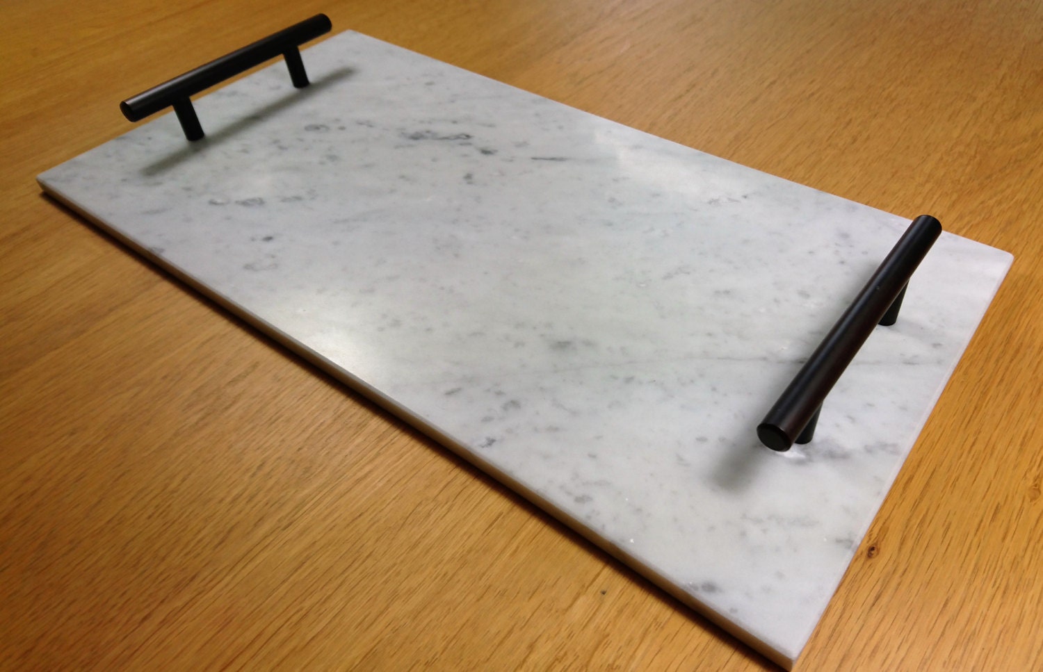 Marble tray Carrara Large with handles 45.5cm x 22.5cm x