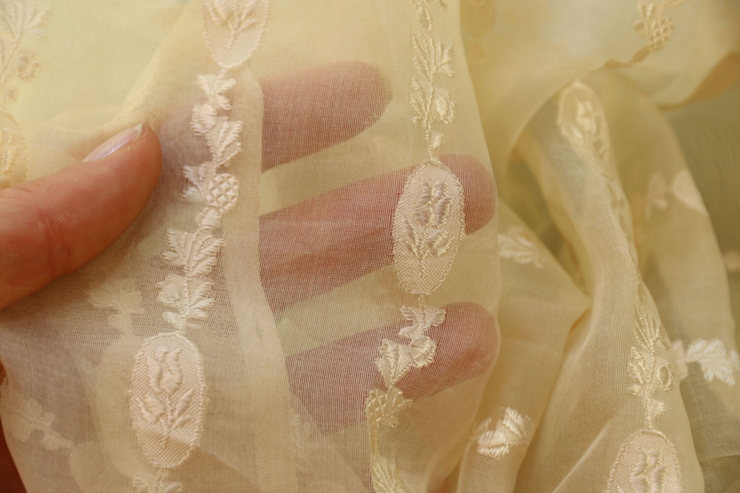 reserved Vintage silk organza fabric cream rose striped