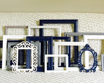 Picture Frame Set FREE FRAME with Purchase Shades of Gray, White and Navy Home Decor Wall Gallery Reclaimed Wall Art Custom Color Frames