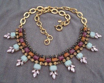 rhinestone necklace, j crew necklace, statement necklace, j crew jewelry, mixed color necklace, jewelry for repair, statement jewelry