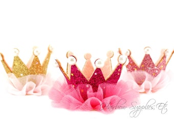 Princess Crown with Pearls 2" by 3" - Crown Baby Headband Supplies, Glitter Crown, Newborn Crown, Baby Crown, Pink Crown