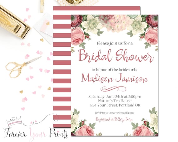 Printable Bridal Shower Invitation - Floral Bridal Shower - Rustic Bridal Shower - Wedding Shower - Boho Bridal - Elegant Bridal Shower - Il_570xn