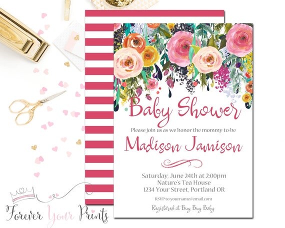 Baby Shower Invitation Girl, Floral Baby Shower Invitation, Girls Shower Invite, Whimsical Baby Shower, Watercolor Baby Shower, Shabby Chic Il_570xn