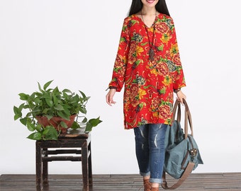 Loose Fitting Cotton Long Shirt Blouse Top Dress for Women Long Sleeved Women Clothing