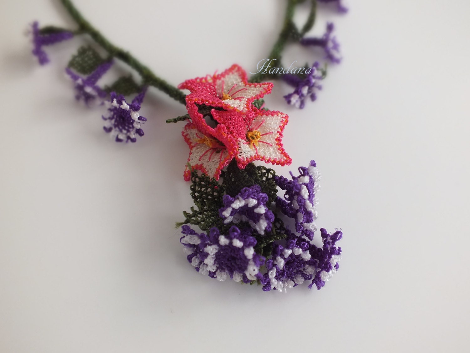 Needle Lace Necklace Crochet lace Bohem Necklace by handana