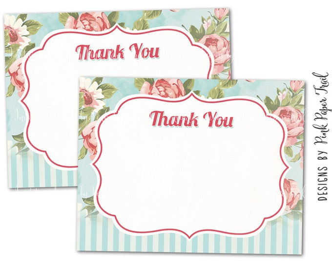 Shabby Chic, Tea Party Thank You Card, Instant Download, Print Your Own