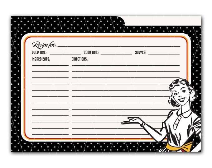 Retro Kitchen Shower Invitation, Customizable Wording + Recipe Card, Print Your Own
