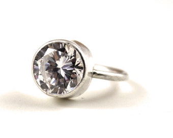CZ diamond ring - solitaire diamond ring - faux diamond ring - large cocktail ring - statement ring