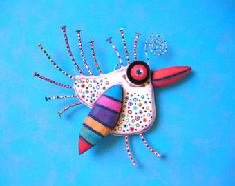 Song Sparrow, MADE to ORDER, Original Found Object Sculpture, Wall Art , Wood Carving, Wall Decor, by Fig Jam Studio