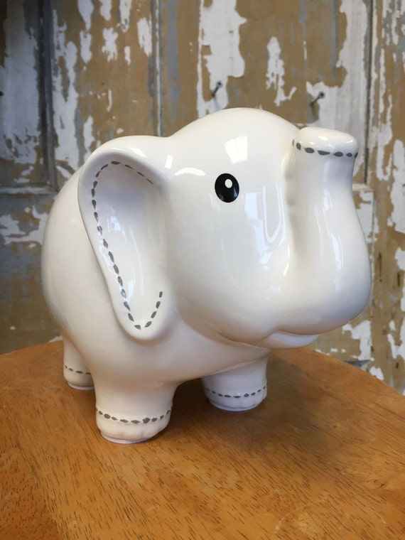 White Large Ceramic Elephant Piggy Bank by embellishboutiquellc