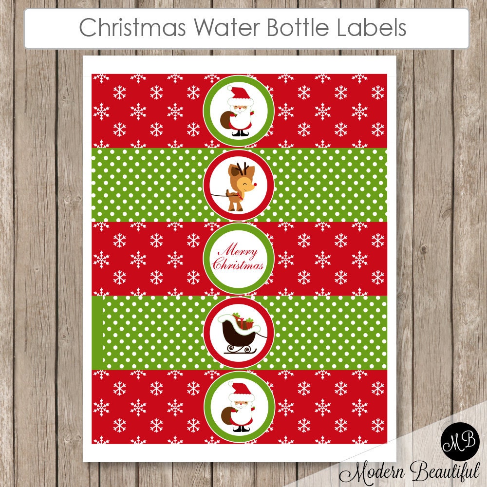 Christmas Water Bottle Labels Printable Red snowflake and