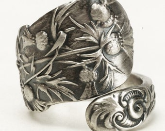 Scottish Thistle Ring, Thistle Jewelry, Spoon Ring Sterling Silver, Handmade Thistle Ring, Adjustable Ring Size, Nature Inspired Ring (3471)