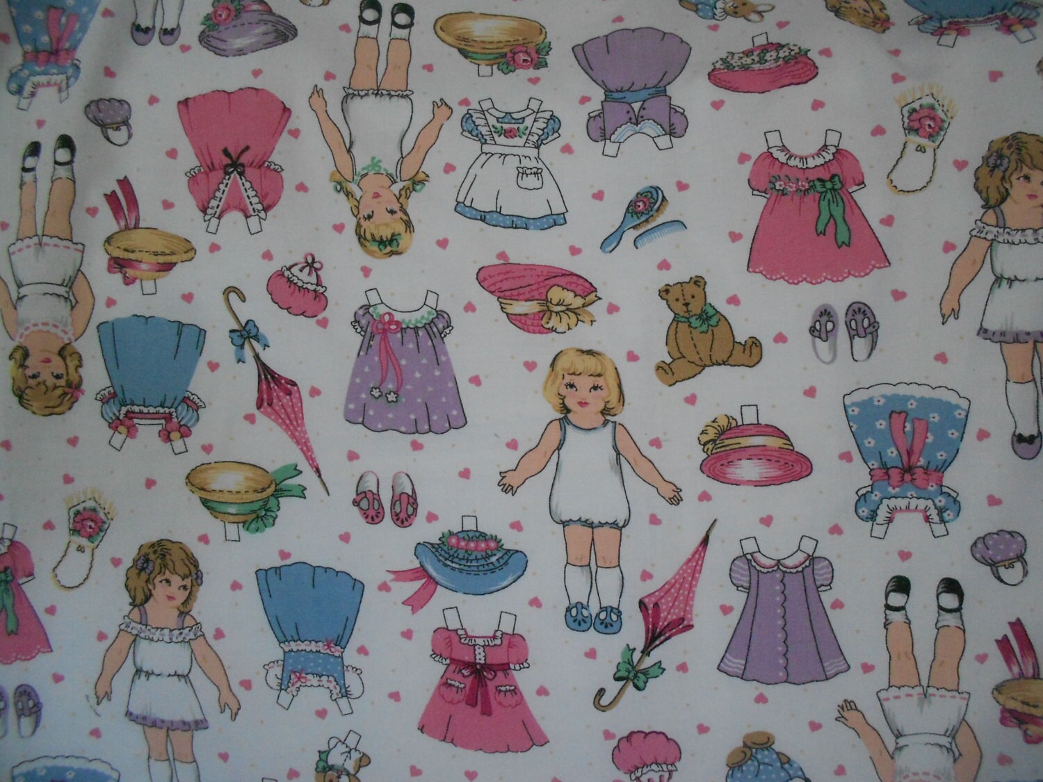 Cotton Paper Doll Fabric Vintage Paper Doll Fabric Destash