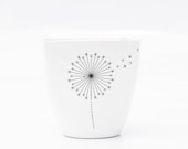 White Porcelain Mug with Dandelion, Yogurt pot, Milkshake cup