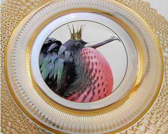 Gold Island Christmas Frigate Bird, Bird Dishes, Bird Plates, Bird Dinnerware, Bird Tableware, Wedding China, Avian Plates, Bird Crown Dish