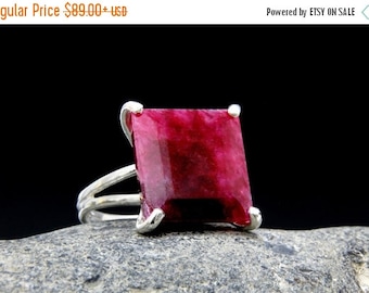 SUMMER SALE - silver ruby ring,ruby gemstone ring,square silver ring,large cocktail ring,statement ring
