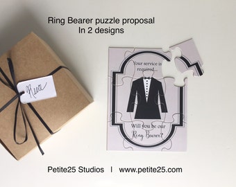 PUZZLE- Ring Bearer Will you be my Ring Bearer? Time to Suit Up! card, wedding party card, bridal party card, best man, groomsmen,
