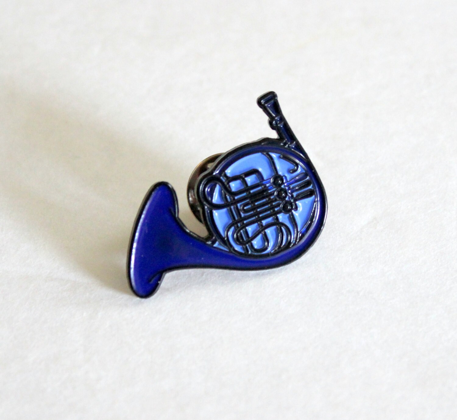 Blue French Horn Lapel Pin 1.25 soft enamel by TheSilverSpider