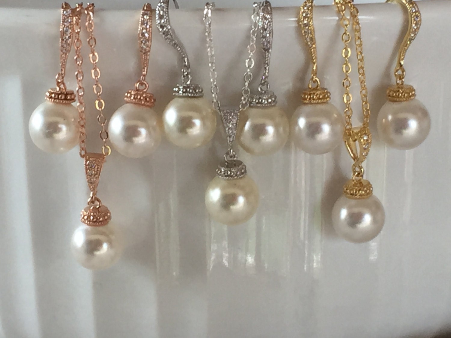 4 sets or more Pearl necklace for bridesmaid gifts ,Bridesmaid jewelry sets, necklace and earrings,  wedding jewelry already discounted
